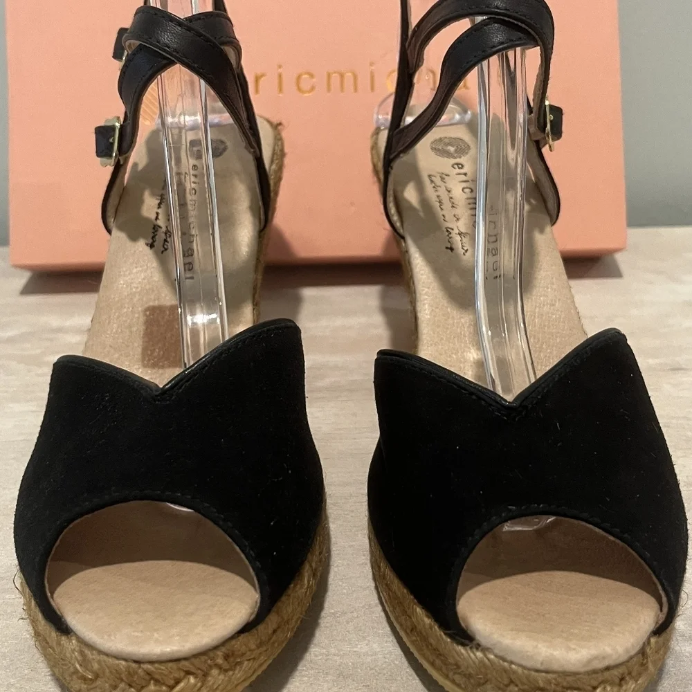 Eric Michael Gina Black‎ Leather Wedge Sandals. Size EU 41.  US 10.5